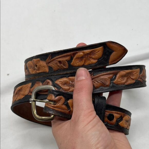 Accessories - Black & Brown Floral Leather K & L Belt
